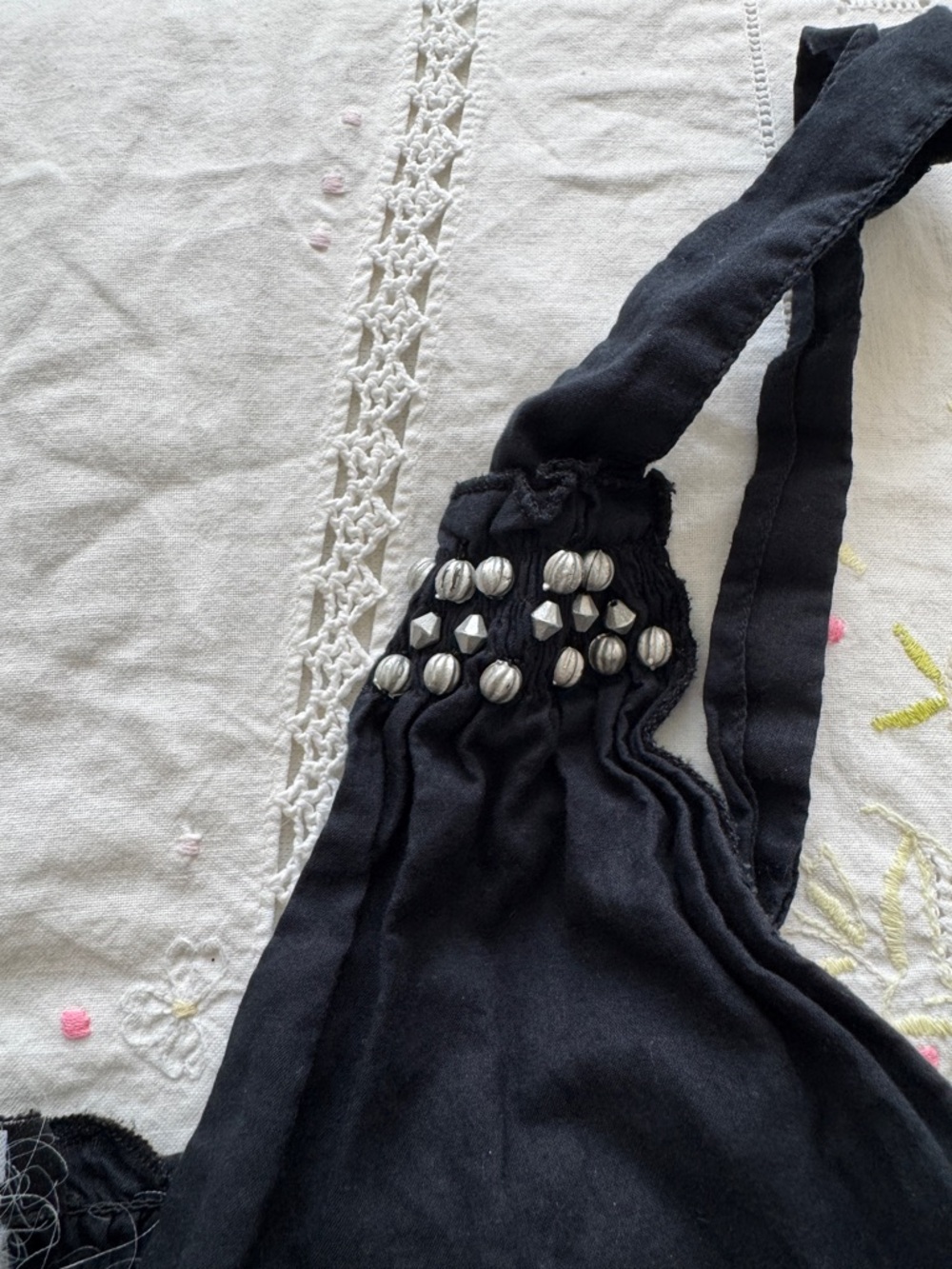Morgan De Toi Silver Beaded Black Women's Camisole Babydoll Top - Picture 5 of 7